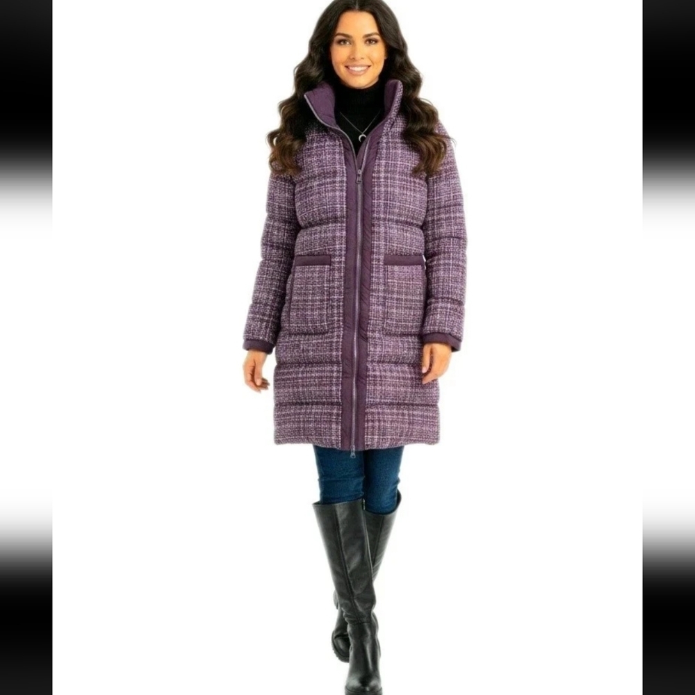 Bernardo Women's Tweed Purple Puffer Jacket